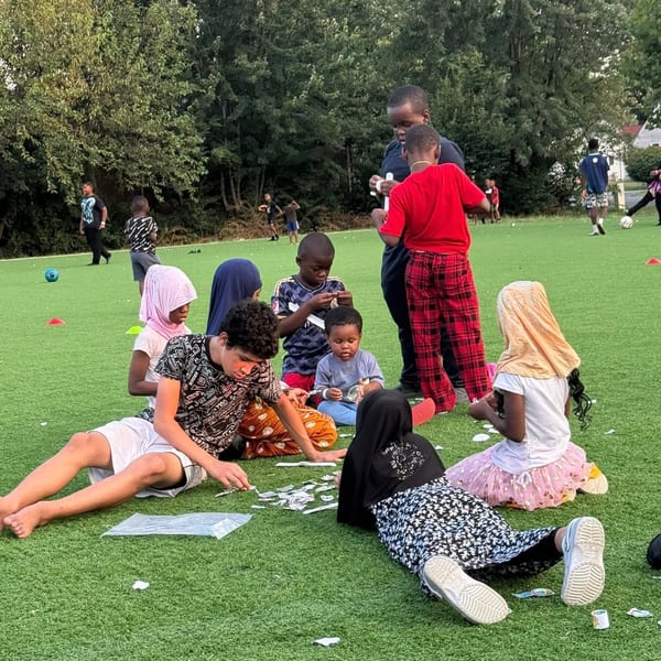 Children on a field trip exploring nature and the outdoors together