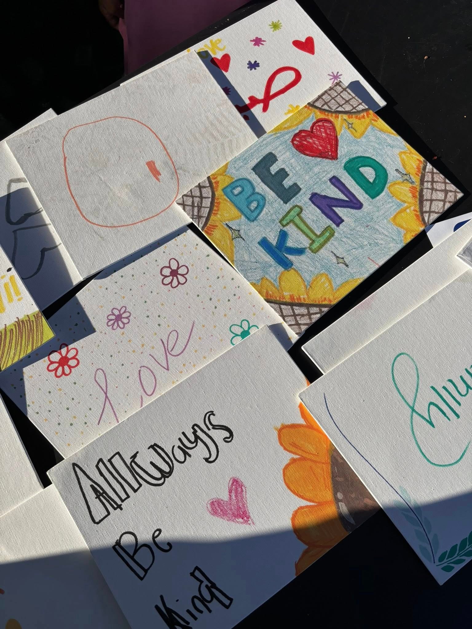 Handmade greeting cards with colorful drawings